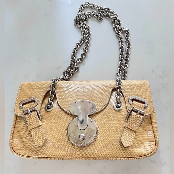 Authentic Vintage Ralph Lauren Collection lizard Skin Chain Handle Handbag - Picture 1 of 16